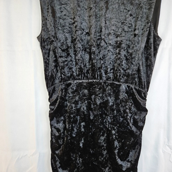 Ronny Kobo Adele Black Crushed Velvet High Neck Cinced Side Cocktail Dress - Picture 3 of 13